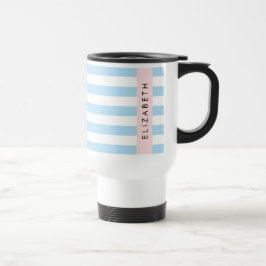 Blaue Streifen, Streifen, Linien, Ihr Name Reisebecher