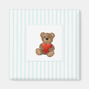 Blaue Streifen - Teddybär mit Valentinherz Magnet