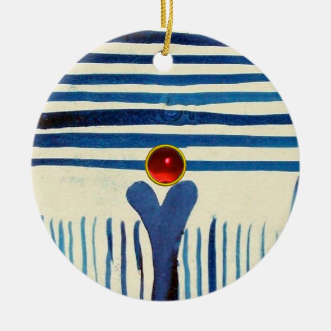 BLAUE STREIFEN U. ROTER RUBIN KERAMIKORNAMENT (Vorne)
