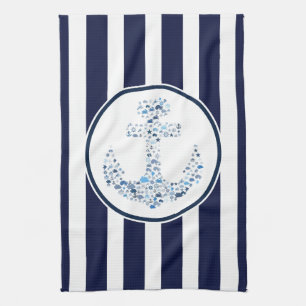 Blaue Streifen und Anker Geschirrtuch