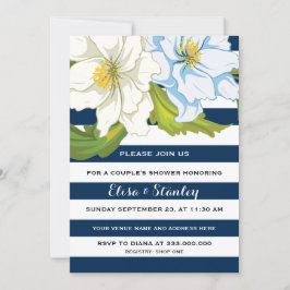 Blaue Streifen und Blume Hochzeitspaare Dusche Einladung
