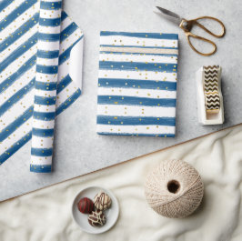 Blaue Streifen und Gold Glitzer Boy Party Geschenkpapier