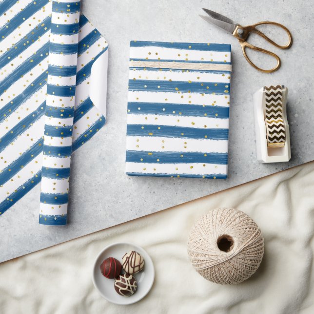 Blaue Streifen und Gold Glitzer Boy Party Geschenkpapier (Kunsthandwerk)