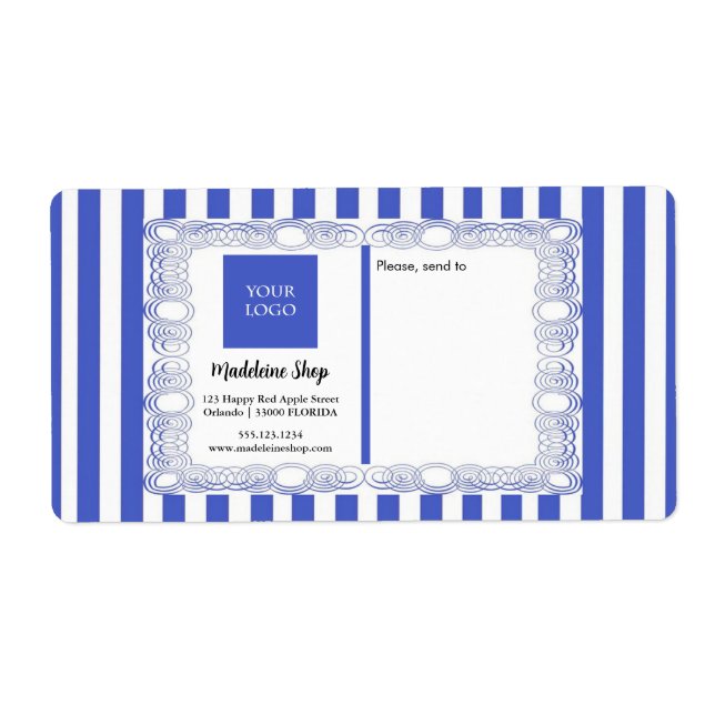 Blaue Streifen und kurvenförmige Rahmen und Logos (Vorne)
