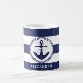 Blaue Streifen und Personalisierter Anker der Navy Kaffeetasse