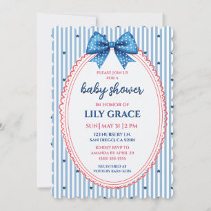 Blaue Streifen- und Schleifen-Baby-Shower-Einladun Einladung