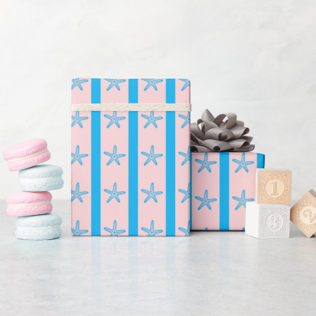 Blaue Streifen und Starfish Sommerrosa Nahtloses G Geschenkpapier (Babyparty)