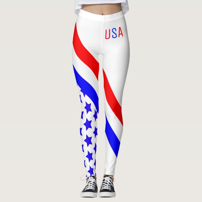 Blaue Streifen und Sterne Leggings (Vorderseite)