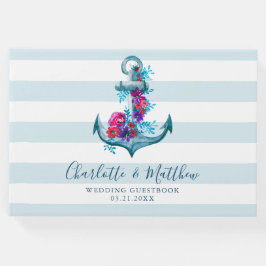 Blaue Streifen Wasserfarbenanker Hochzeit Gästebuch