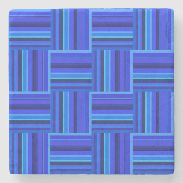Blaue Streifen Webmuster Steinuntersetzer (Vorderseite)