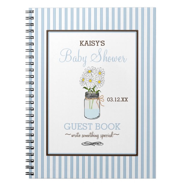 Blaue Streifen-Weckglas-Babyparty-Gast-Buch | Notizblock (Vorderseite)