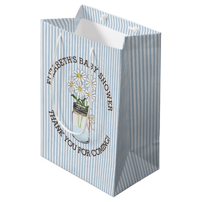 Blaue Streifen-Weckglas-Babyparty-Mittelstück Mittlere Geschenktüte (Vorderseite Schrägansicht)