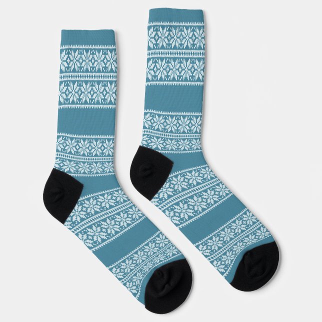 Blaue Streifen Weihnachts-Blume Muster Socken (Rechts)