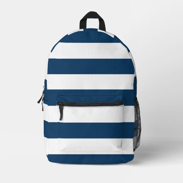 Blaue Streifen, weiße Streifen, gestreiftes Muster Bedruckter Rucksack (Vorderseite)