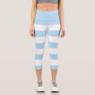 Blaue Streifen, weiße Streifen, gestreiftes Muster Capri Leggings