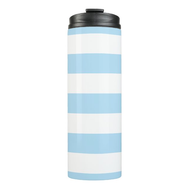 Blaue Streifen, weiße Streifen, gestreiftes Muster Thermosbecher (Vorderseite)