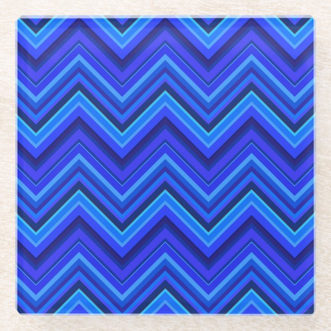 Blaue Streifen Zickzack-Muster Glasuntersetzer (Vorderseite)