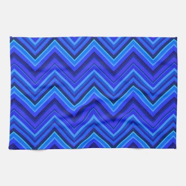 Blaue Streifen Zickzack-Muster Handtuch (Horizontal)