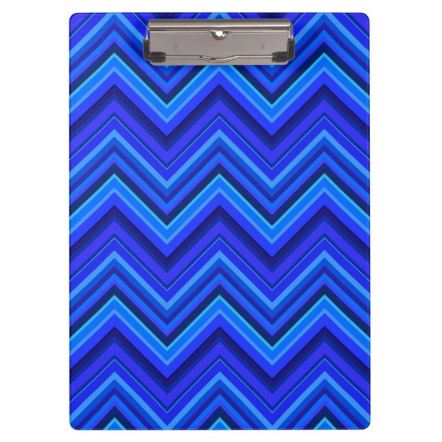 Blaue Streifen Zickzack-Muster Klemmbrett (Vorderseite)