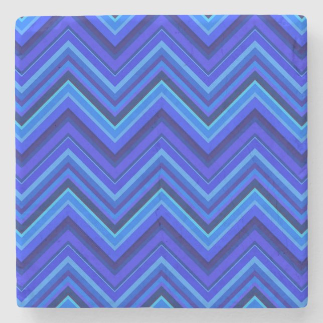 Blaue Streifen Zickzack-Muster Steinuntersetzer (Vorderseite)