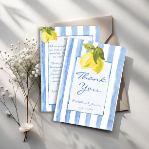 Blaue Streifen Zitronen Italienische Hochzeit Dankeskarte