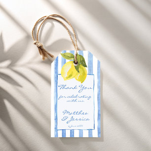 Blaue Streifen Zitronen Italienische Hochzeit Geschenkanhänger