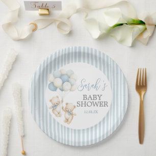 Blaue Streifen Zwillingsbären-Baby-Party Pappteller