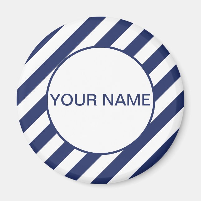 Blaue Streifennamenvorlage Magnet (Vorne)