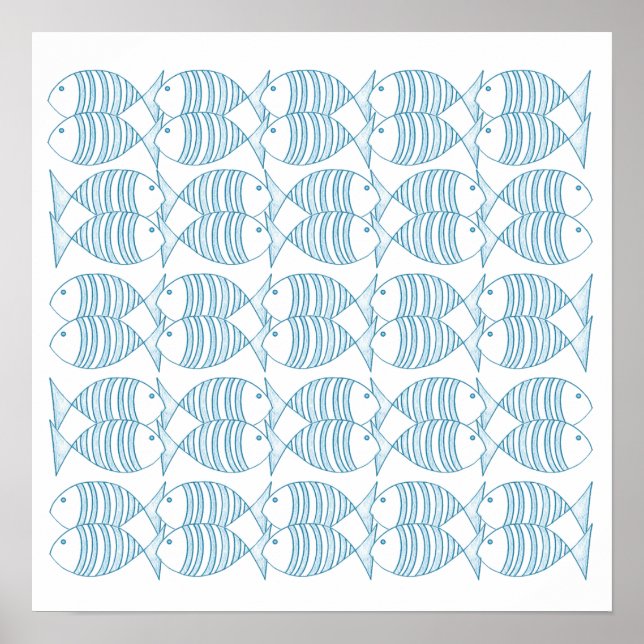 Blaue Strickfische Poster (Vorne)