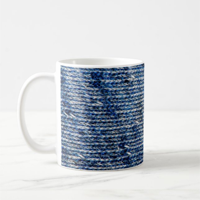 Blaue Strickwolltextur Kaffeetasse (Links)