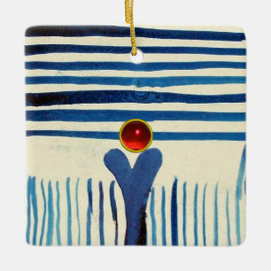 BLAUE STRIPEN & RED RUBY KERAMIKORNAMENT