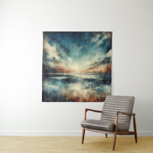 Blaue stürmische Meereslandschaft altes Foto Wandteppich
