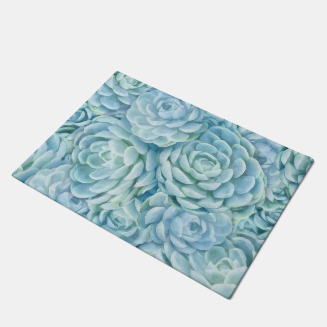 Blaue Succulents Fußmatte (Schrägansicht)