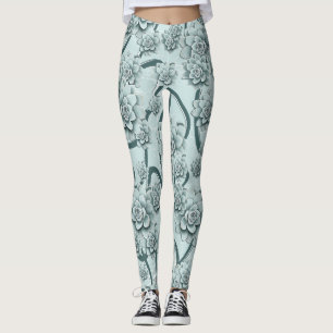 Blaue Sukkulenten auf Kiefern Grünem Gitter Wieder Leggings