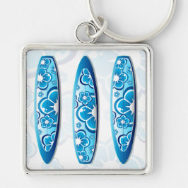 Blaue Surfbretter Sommer-Strandkunst Schlüsselanhänger