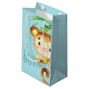 Blaue süße Affe Baby Jungen Ankündigung 2 Kleine Geschenktüte