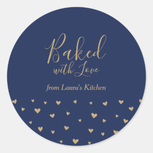 Blaue süße Herzen, mit Liebe gebacken, Paketaufkle Runder Aufkleber