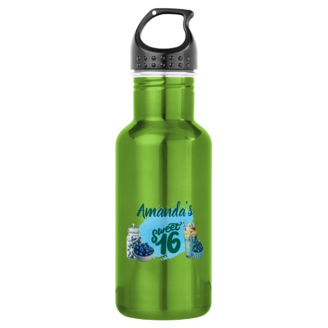 Blaue Süße Sechzehn Wasserflasche (Vorderseite)