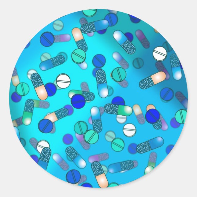 Blaue Tabletten Runder Aufkleber (Vorderseite)