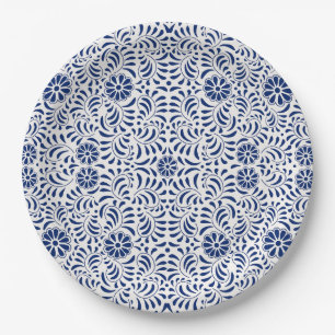 Blaue Talavera-Fliese im spanischen Stil Fiesta Pappteller