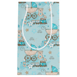 BLAUE & TAN BABY BOY PRAM BAR TRAINS KLEINE GESCHENKTÜTE