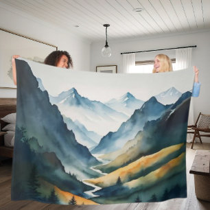Blaue Tan-Bergszene Fleecedecke