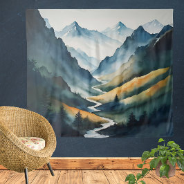 Blaue Tan-Gebirgslandschaft Wandteppich