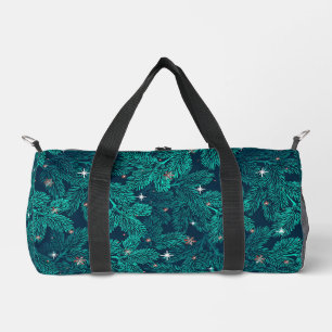 Blaue Tannenzweige mit weißen Schneeflocken Duffle Bag