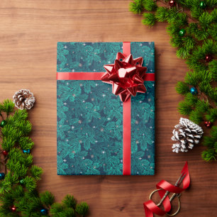 Blaue Tannenzweige mit weißen Schneeflocken Geschenkpapier