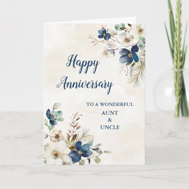 Blaue Tante und Onkel Hochzeitstag Karte (Vorderseite)