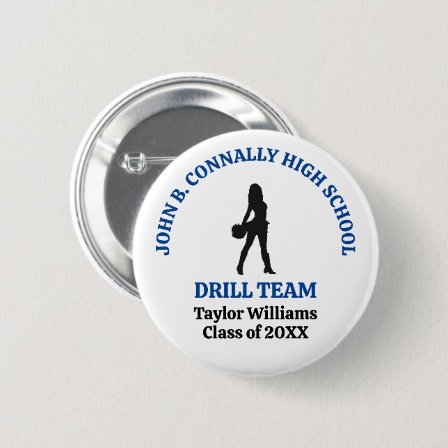Blaue Tanzteam-Tänzerin der High School personalis Button (Vorne & Hinten)