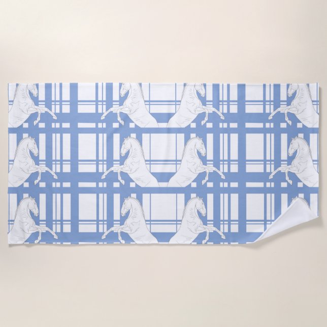 Blaue Tartan-Pferde Strandtuch (Vorderseite)