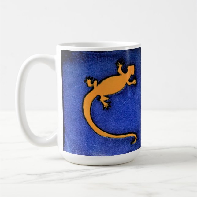 Blaue Tasse mit gelber gekko (Links)