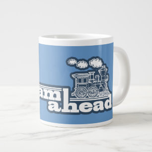 Blaue Tasse mit Volldampf-Vorlauf-Triebzug